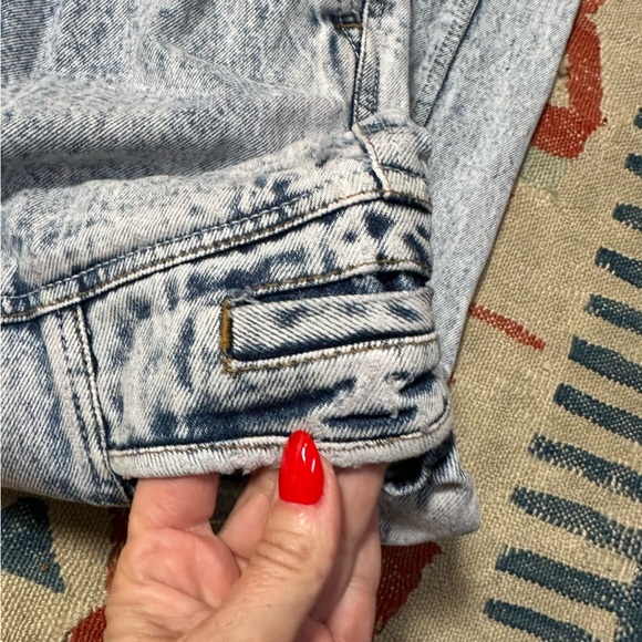 Vintage 80's Bugle Boy Cargo Jeans Denim Acid Stone Wash Jeans Size 30 - Picture 7 of 12